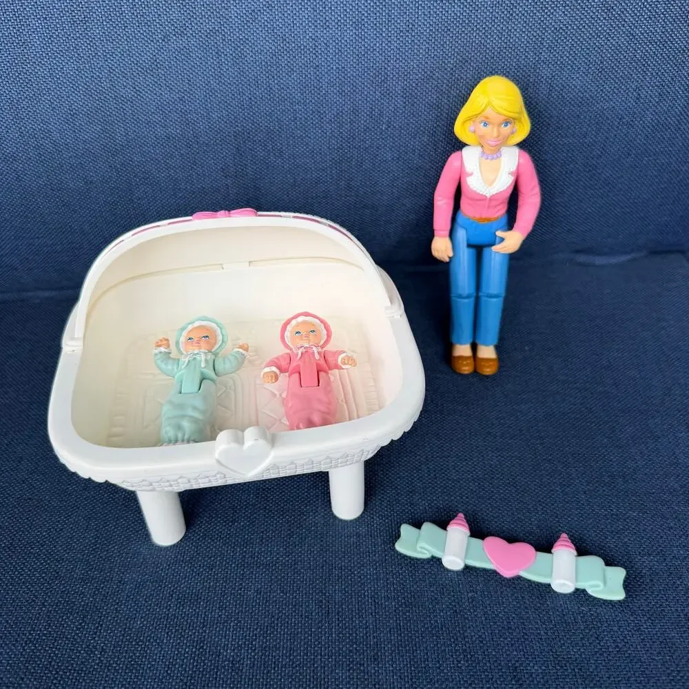 Playskool Precious Twins Nursery Dollhouse Vtg Mother Babies Bassinet Bottle Toy